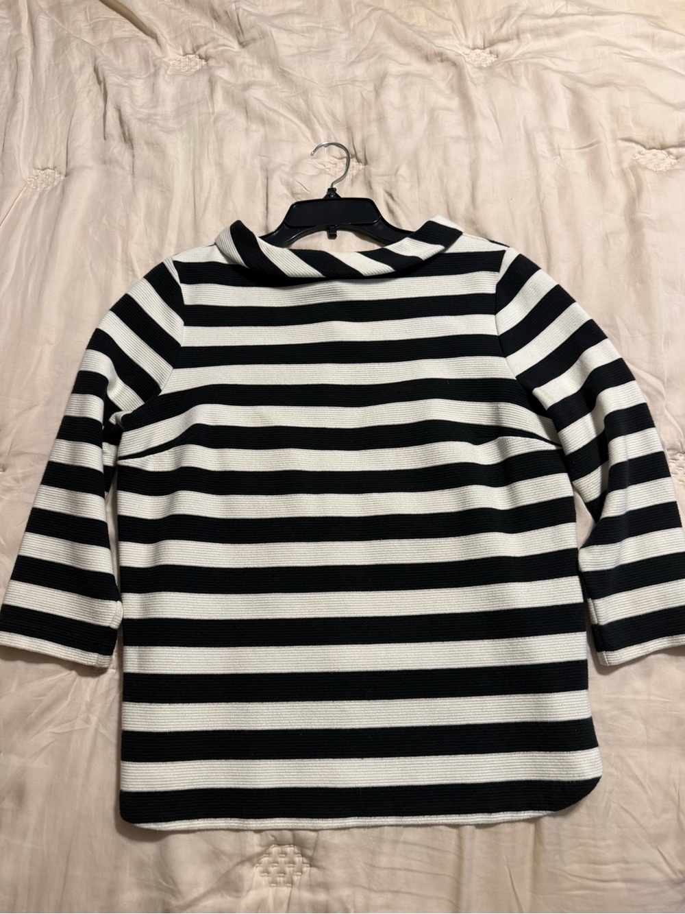 Talbots Black and White Striped Button-Front Knit Top